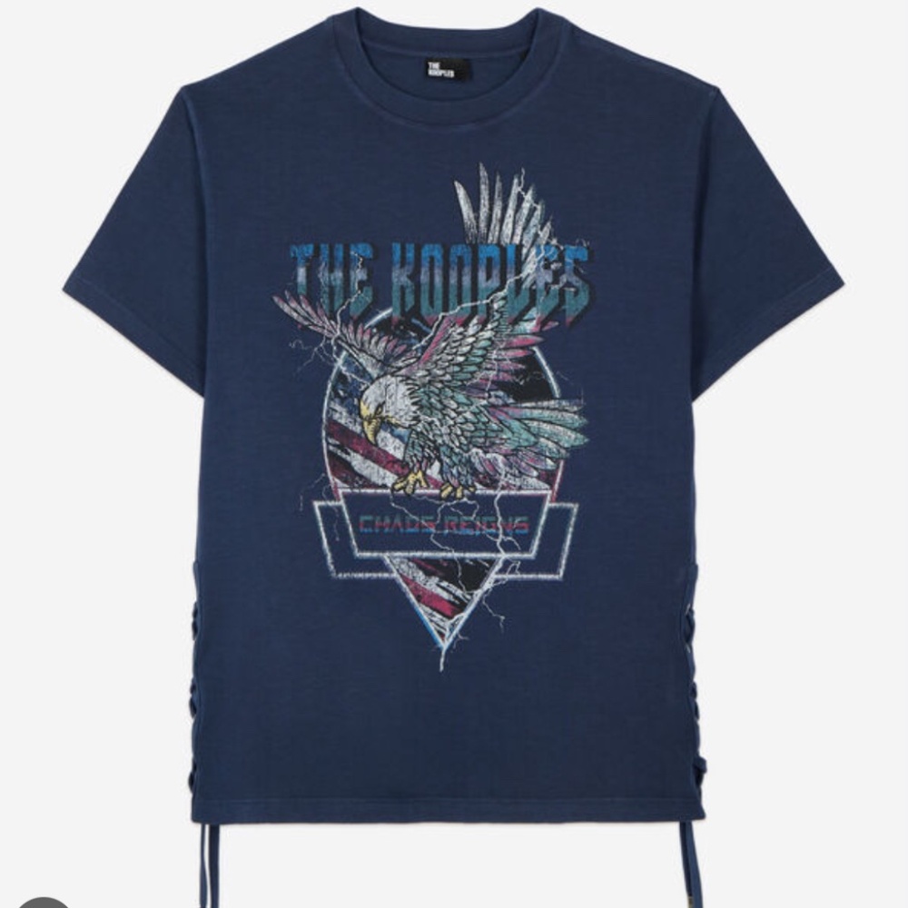 The Kooples Navy Blue t-shirt with lacing and eagle serigraphy